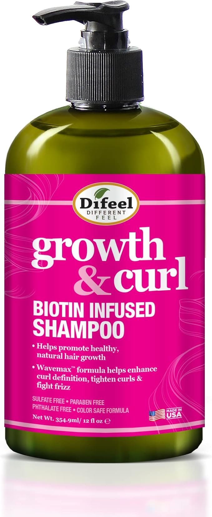 Difeel Growth and Curl Biotin Shampoo 12 oz. – Curly Hair Shampoo for Hair Growth