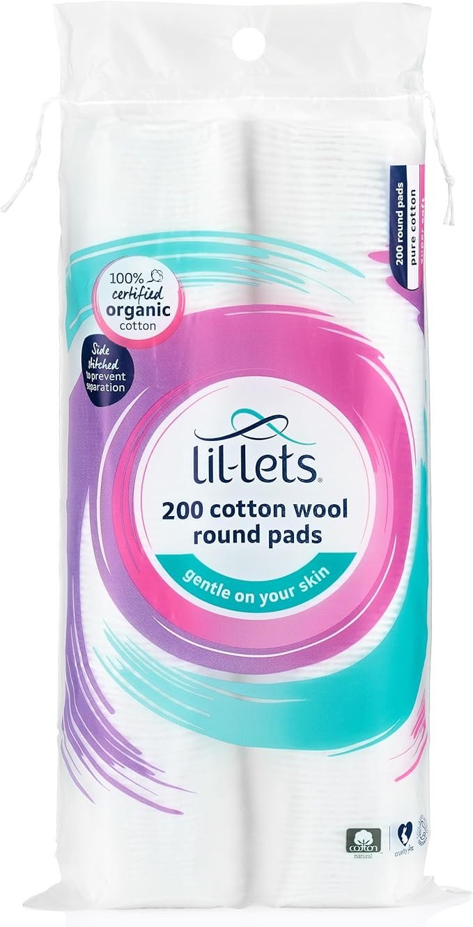 Lil-Lets Cotton Wool Round Pads, 200 Count, Certified Organic
